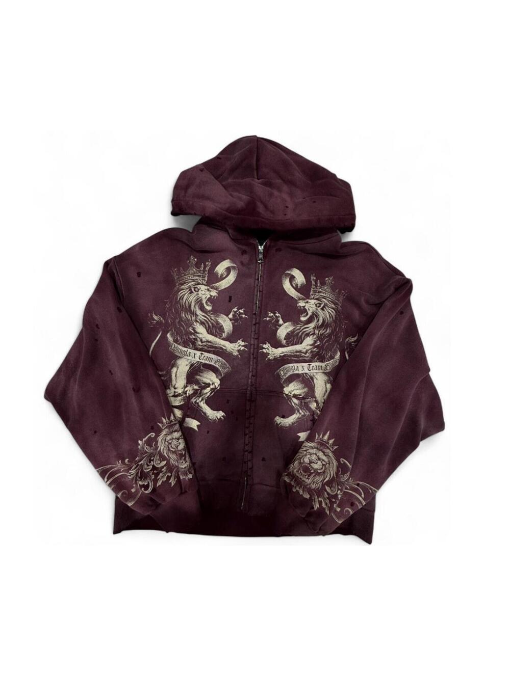 YoungLA Team Garcia Graphic Full Zip Hoodie Burgundy Hooded L Men